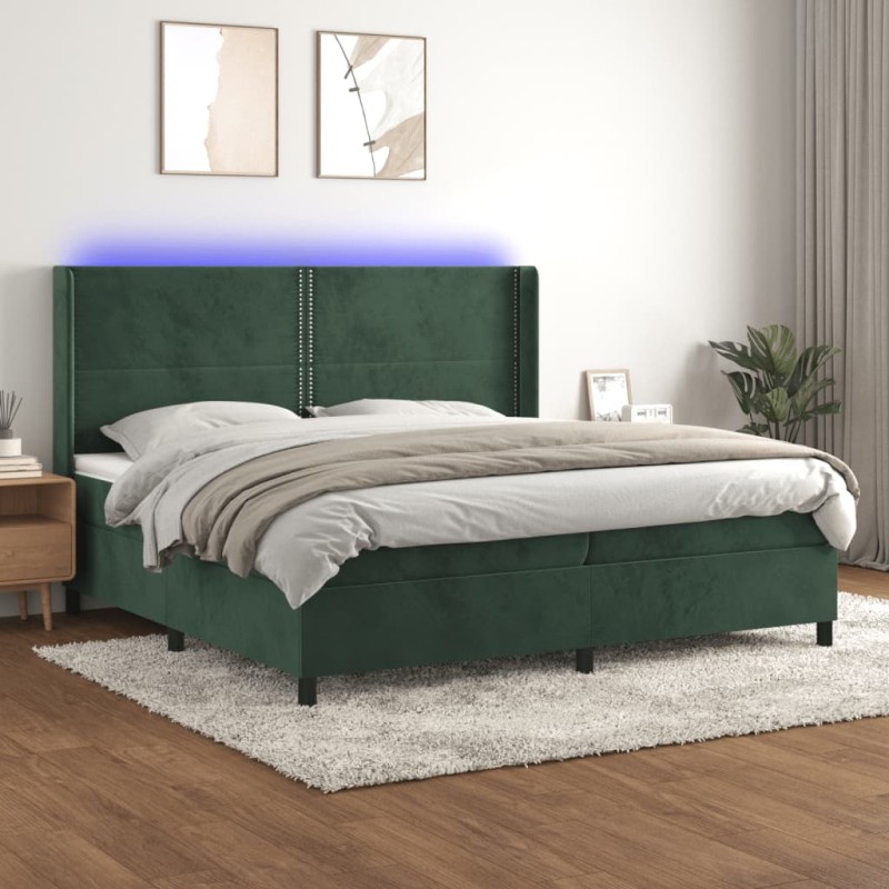 vidaXL Cama box spring colchón y LED terciopelo verde oscuro 200x200cm vidaXL Cama box spring colchón y LED terciopelo verde oscuro 200x200cm