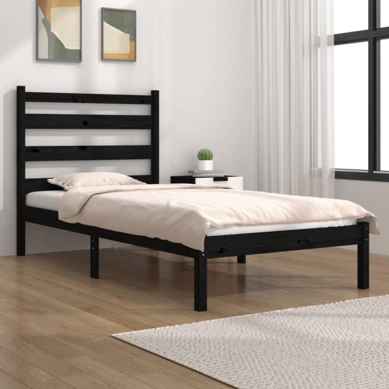 vidaXL Estructura de cama madera maciza de pino negra 100x200 cm vidaXL Estructura de cama madera maciza de pino negra 100x200 cm