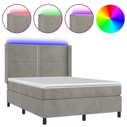 vidaXL Cama box spring colchón y LED terciopelo gris claro 140x200 cm