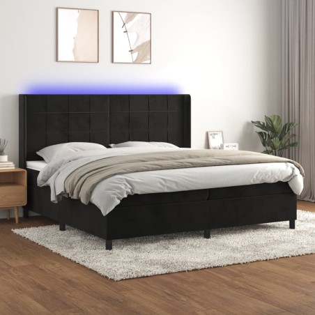 vidaXL Cama box spring colchón y LED terciopelo negro 200x200 cm