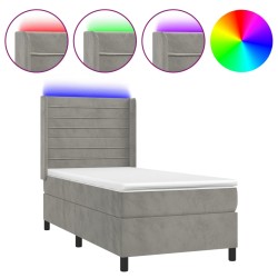 vidaXL Cama box spring colchón y LED terciopelo gris claro 90x200 cm
