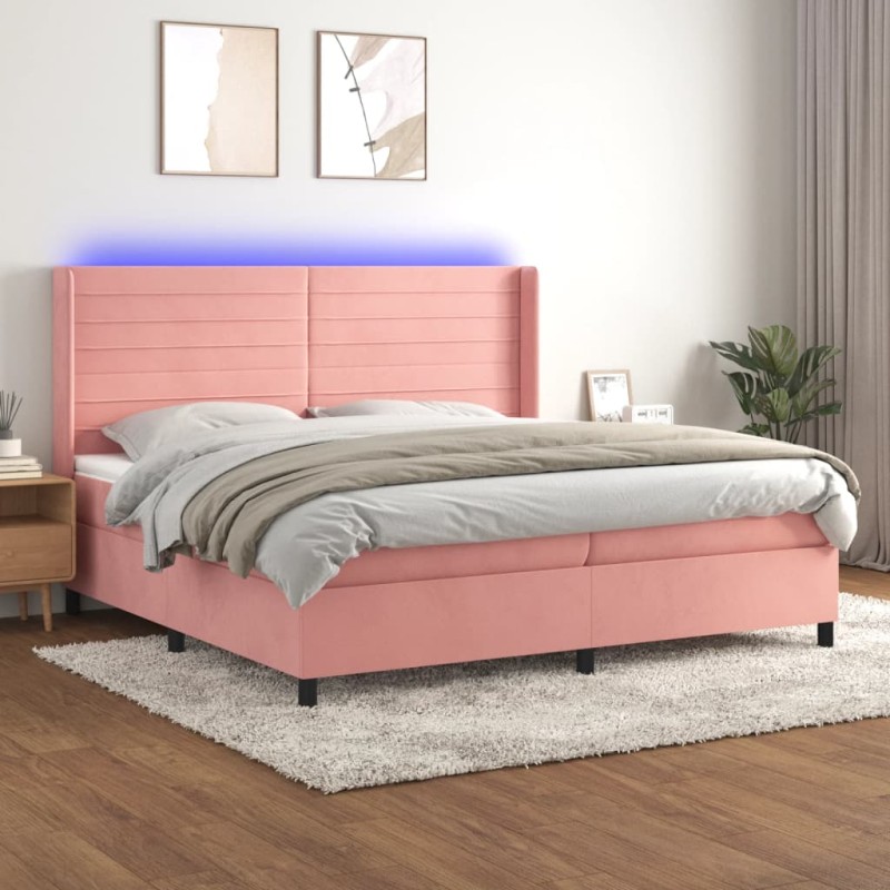 vidaXL Cama box spring colchón y LED terciopelo rosa 200x200 cm vidaXL Cama box spring colchón y LED terciopelo rosa 200x200 cm