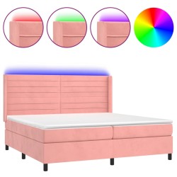 vidaXL Cama box spring colchón y LED terciopelo rosa 200x200 cm