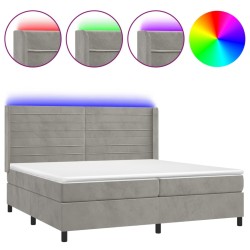 vidaXL Cama box spring colchón y LED terciopelo gris claro 200x200 cm