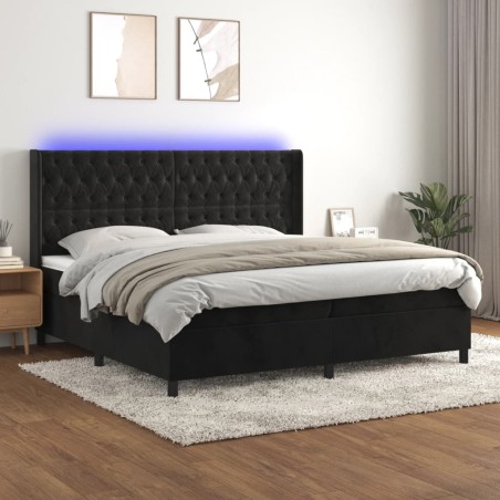vidaXL Cama box spring colchón y LED terciopelo negro 200x200 cm