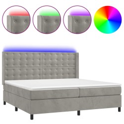 vidaXL Cama box spring colchón y LED terciopelo gris claro 200x200 cm
