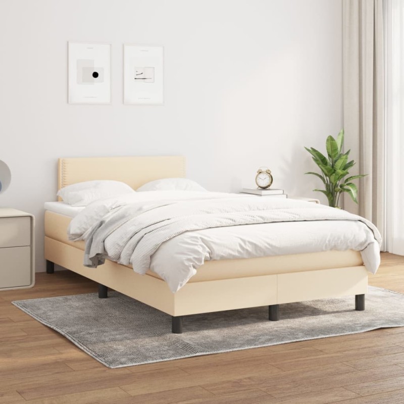 vidaXL Cama box spring con colchón tela color crema 120x200 cm