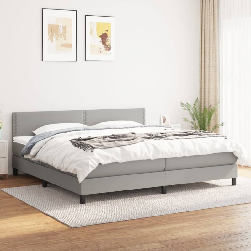 vidaXL Cama box spring con colchón tela gris claro 200x200 cm vidaXL Cama box spring con colchón tela gris claro 200x200 cm