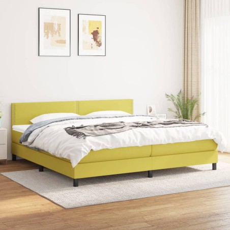 vidaXL Cama box spring con colchón tela verde 200x200 cm