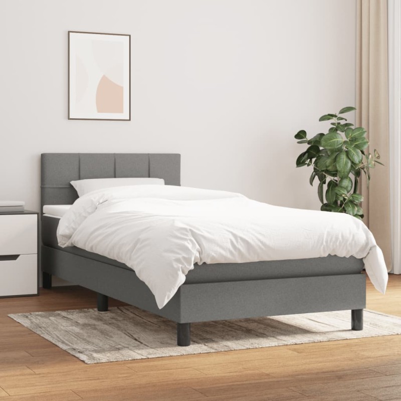 vidaXL Cama box spring con colchón tela gris oscuro 100x200 cm vidaXL Cama box spring con colchón tela gris oscuro 100x200 cm