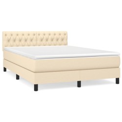 vidaXL Cama box spring con colchón tela color crema 140x190 cm