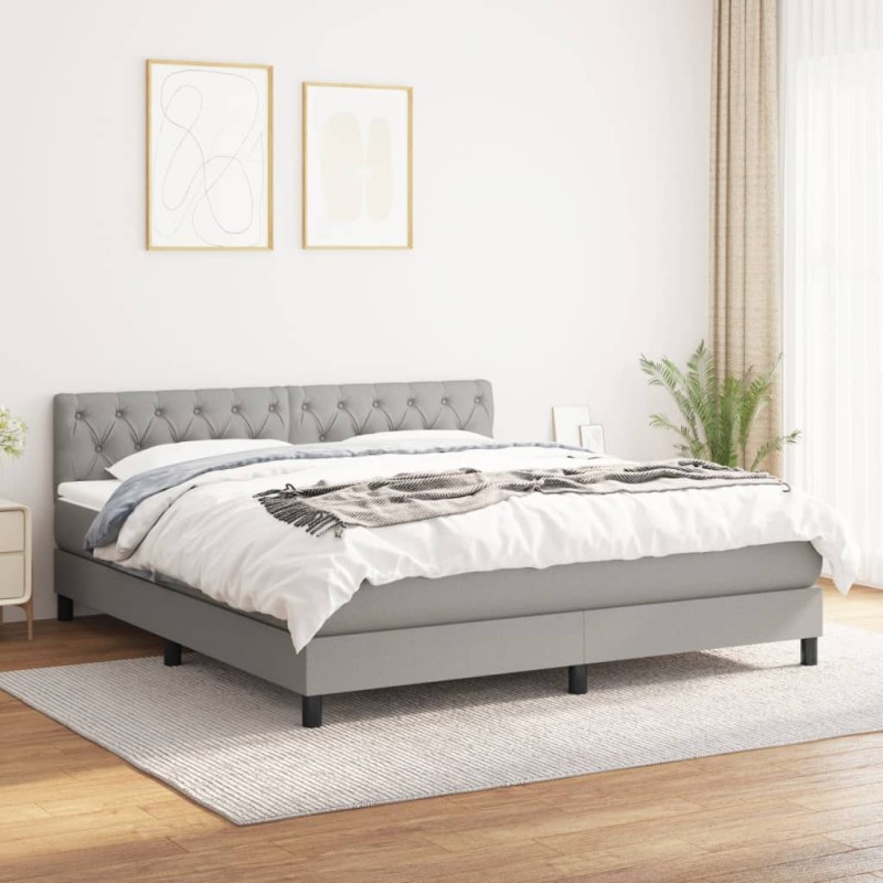vidaXL Cama box spring con colchón tela gris claro 160x200 cm vidaXL Cama box spring con colchón tela gris claro 160x200 cm
