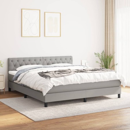vidaXL Cama box spring con colchón tela gris claro 160x200 cm