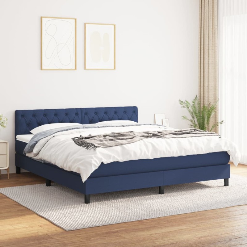 vidaXL Cama box spring con colchón tela azul 160x200 cm vidaXL Cama box spring con colchón tela azul 160x200 cm