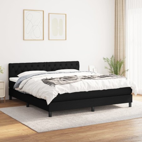 vidaXL Cama box spring con colchón tela negro 160x200 cm