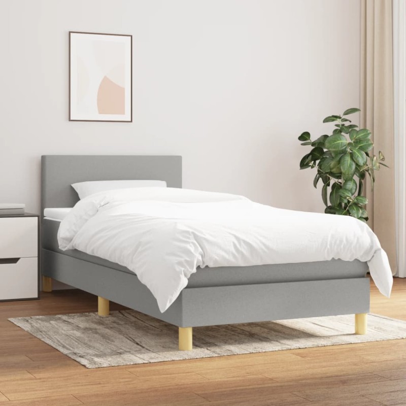 vidaXL Cama box spring con colchón tela gris claro 90x190 cm vidaXL Cama box spring con colchón tela gris claro 90x190 cm