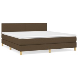 vidaXL Cama box spring con colchón tela marrón oscuro 180x200 cm