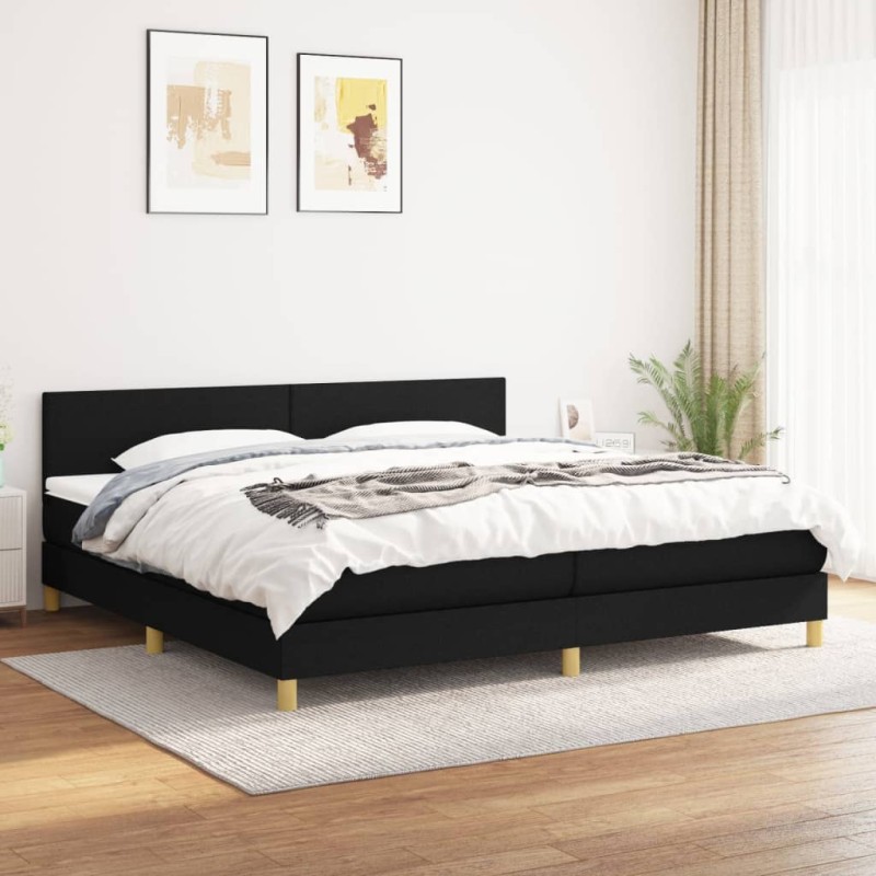 vidaXL Cama box spring con colchón tela negro 200x200 cm