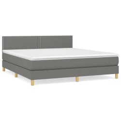 vidaXL Cama box spring con colchón tela gris oscuro 160x200 cm