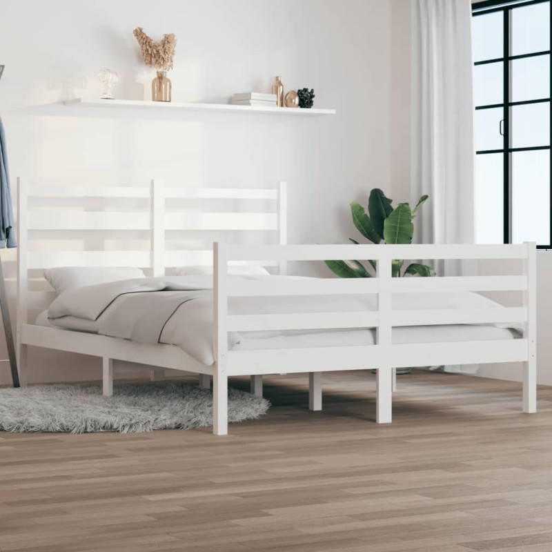 vidaXL Estructura de cama de madera maciza de pino blanco 160x200 cm vidaXL Estructura de cama de madera maciza de pino blanco 160x200 cm