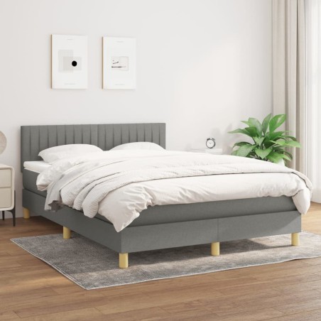 vidaXL Cama box spring con colchón tela gris oscuro 140x190 cm