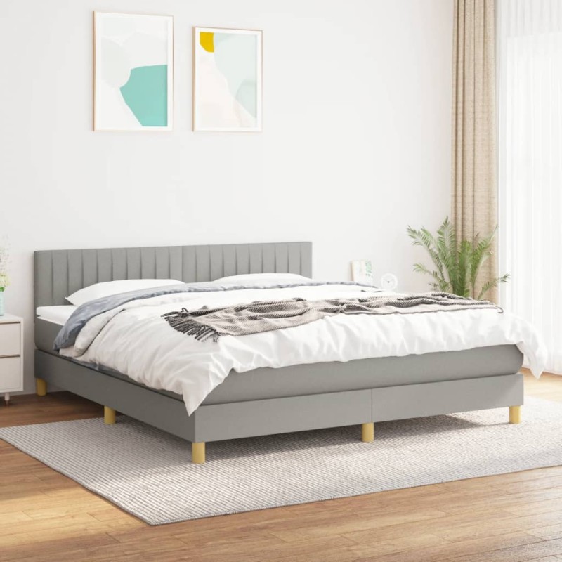 vidaXL Cama box spring con colchón tela gris claro 160x200 cm vidaXL Cama box spring con colchón tela gris claro 160x200 cm
