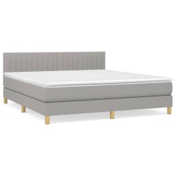 vidaXL Cama box spring con colchón tela gris claro 180x200 cm