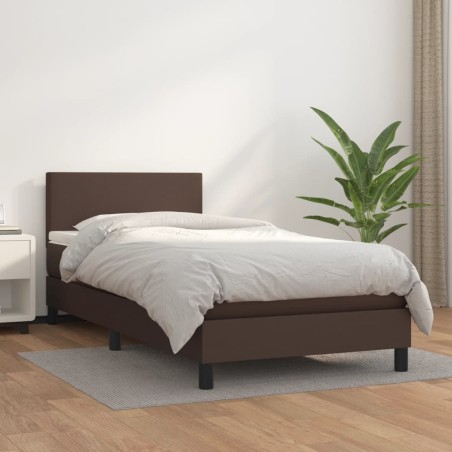 vidaXL Cama box spring con colchón cuero sintético marrón 90x200 cm