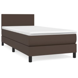 vidaXL Cama box spring con colchón cuero sintético marrón 90x200 cm