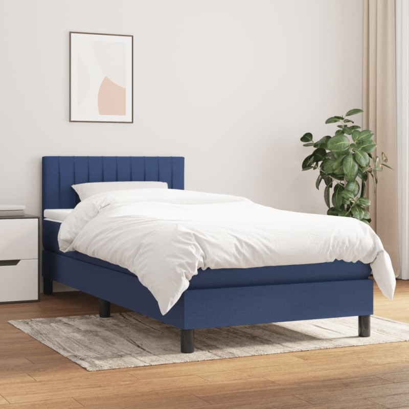vidaXL Cama box spring con colchón tela azul 100x200 cm vidaXL Cama box spring con colchón tela azul 100x200 cm