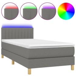 vidaXL Cama box spring con colchón y LED tela gris oscuro 100x200 cm
