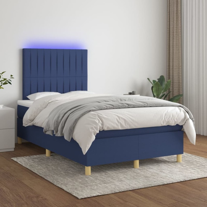 vidaXL Cama box spring con colchón y LED tela azul 120x200 cm vidaXL Cama box spring con colchón y LED tela azul 120x200 cm