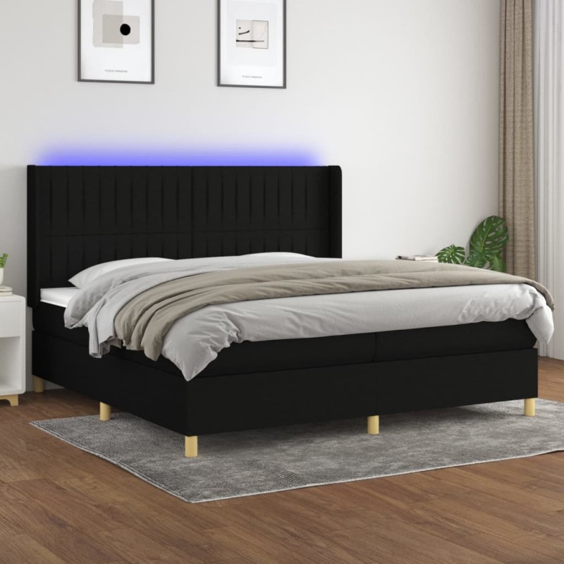 vidaXL Cama box spring colchón y luces LED tela negro 200x200 cm vidaXL Cama box spring colchón y luces LED tela negro 200x200 cm