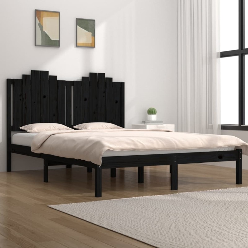 vidaXL Estructura de cama king madera maciza de pino negra 150x200 cm