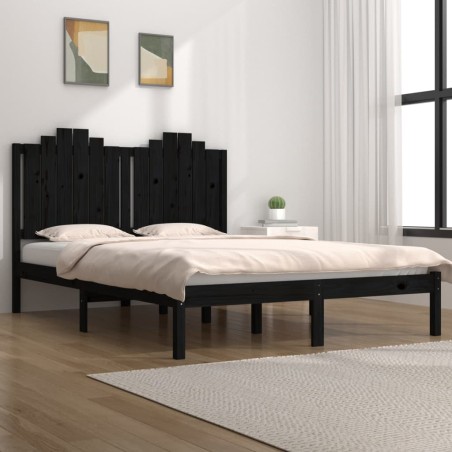 vidaXL Estructura de cama king madera maciza de pino negra 150x200 cm