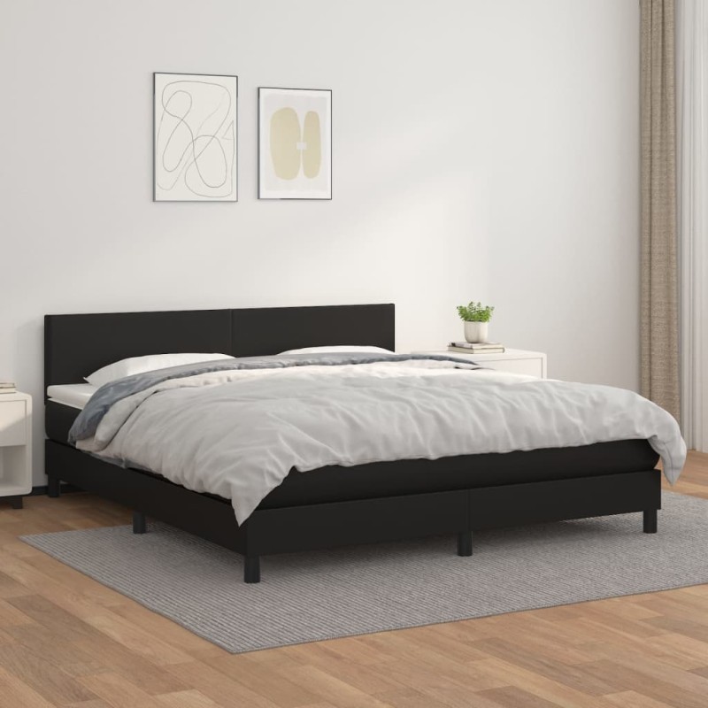 vidaXL Cama box spring con colchón cuero sintético negro 160x200 cm vidaXL Cama box spring con colchón cuero sintético negro 160x200 cm