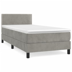 vidaXL Cama box spring con colchón terciopelo gris claro 100x200 cm