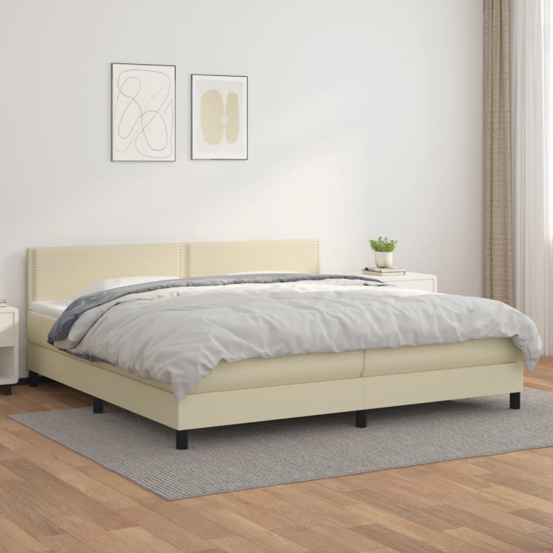 vidaXL Cama box spring con colchón cuero sintético crema 200x200 cm vidaXL Cama box spring con colchón cuero sintético crema 200x200 cm