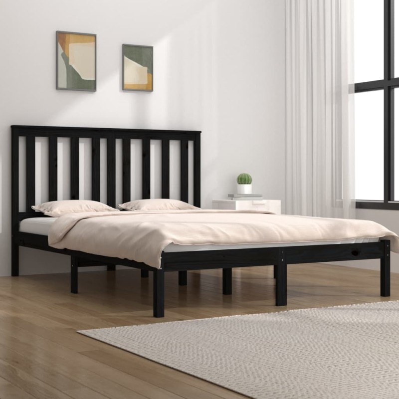 vidaXL Estructura cama madera maciza pino doble negra 120x190 cm vidaXL Estructura cama madera maciza pino doble negra 120x190 cm
