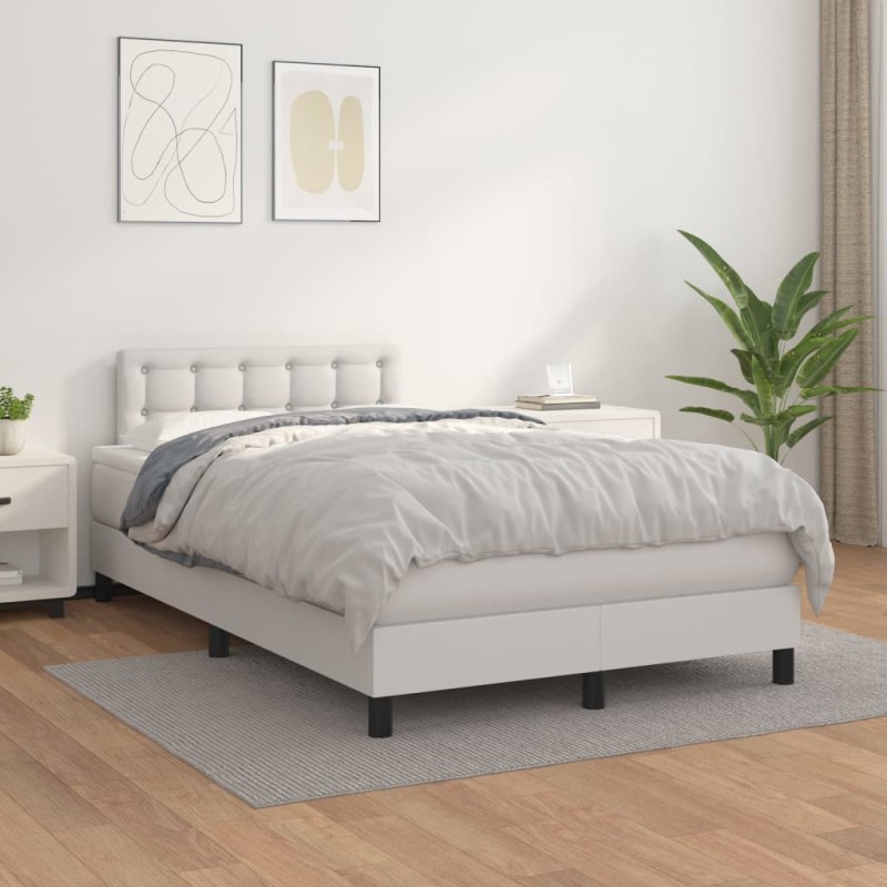 vidaXL Cama box spring con colchón cuero sintético blanco 120x200 cm vidaXL Cama box spring con colchón cuero sintético blanco 120x200 cm