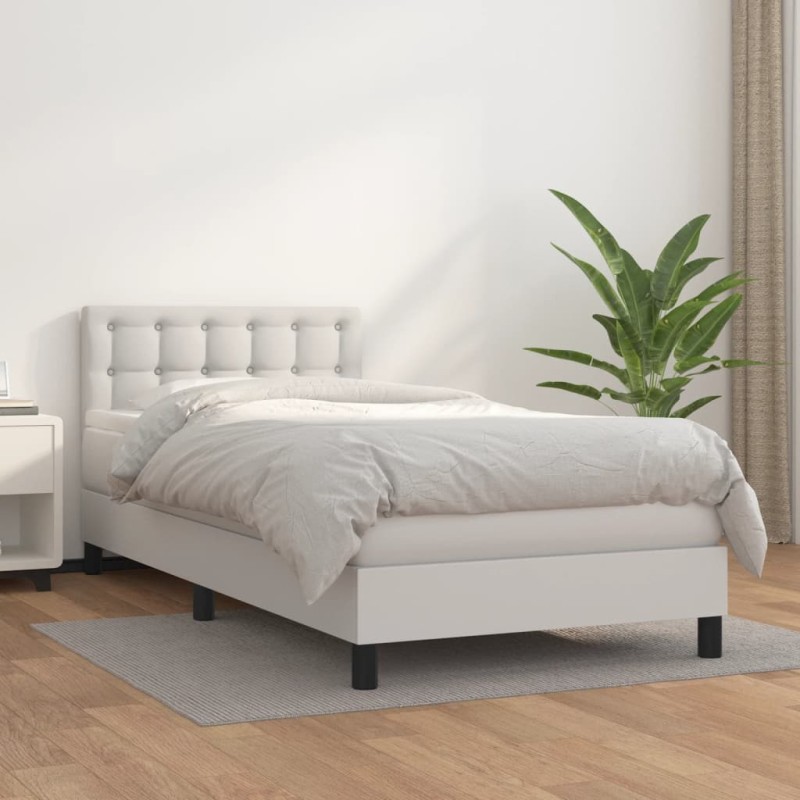 vidaXL Cama box spring con colchón cuero sintético blanco 90x190 cm vidaXL Cama box spring con colchón cuero sintético blanco 90x190 cm