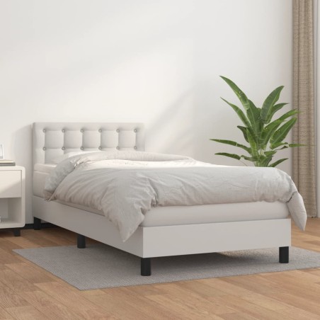 vidaXL Cama box spring con colchón cuero sintético blanco 90x190 cm