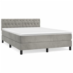 vidaXL Cama box spring con colchón terciopelo gris claro 140x200 cm