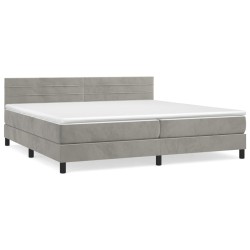 vidaXL Cama box spring con colchón terciopelo gris claro 200x200 cm