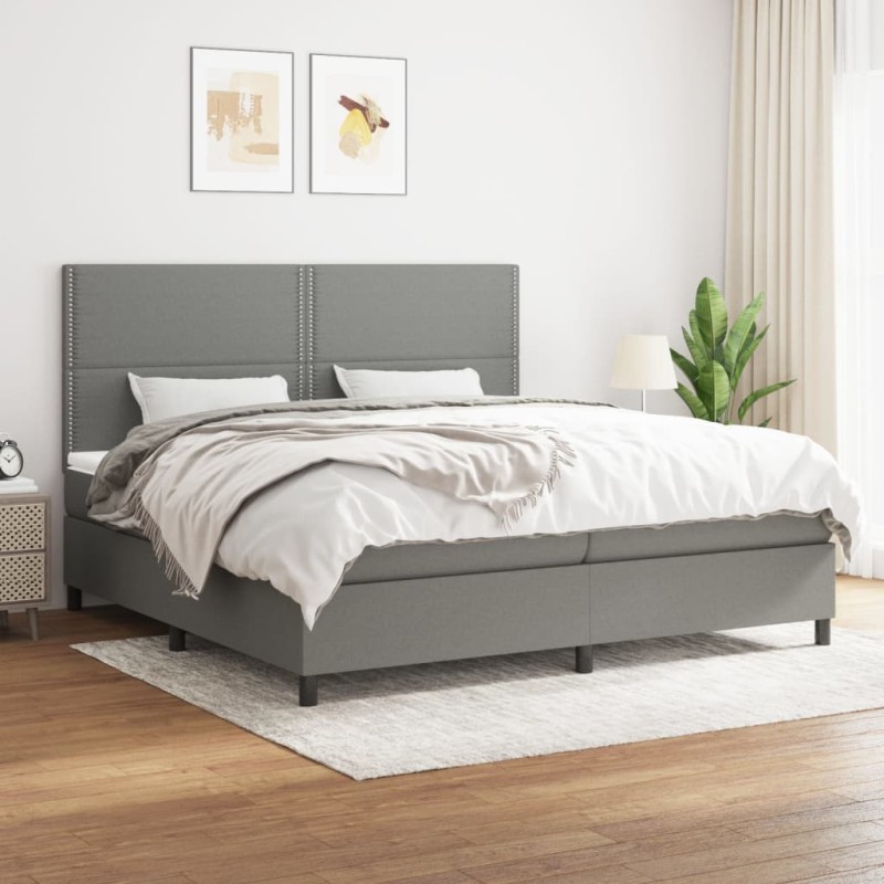 vidaXL Cama box spring con colchón tela gris oscuro 200x200 cm vidaXL Cama box spring con colchón tela gris oscuro 200x200 cm