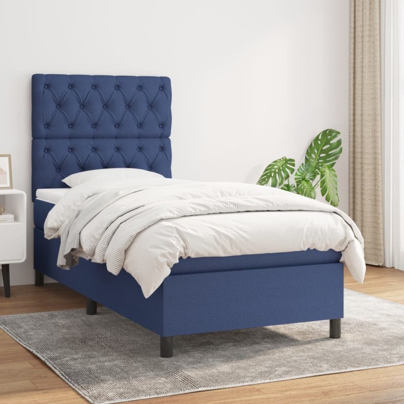 vidaXL Cama box spring con colchón tela azul 80x200 cm vidaXL Cama box spring con colchón tela azul 80x200 cm
