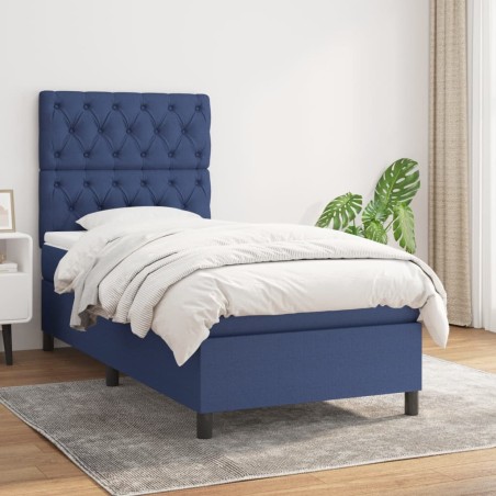 vidaXL Cama box spring con colchón tela azul 80x200 cm