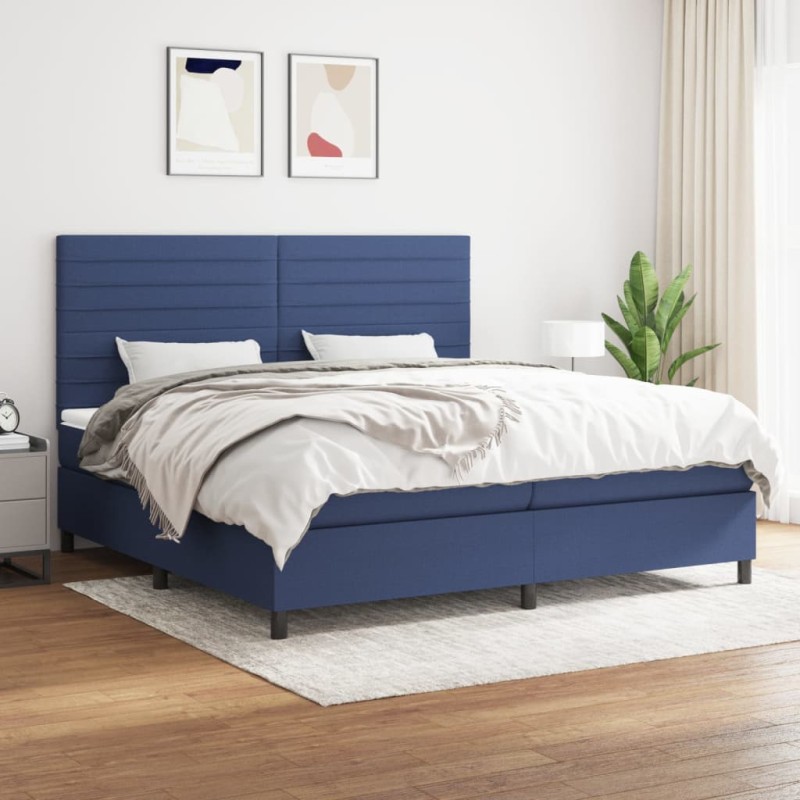 vidaXL Cama box spring con colchón tela azul 200x200 cm vidaXL Cama box spring con colchón tela azul 200x200 cm