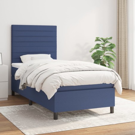 vidaXL Cama box spring con colchón tela azul 100x200 cm