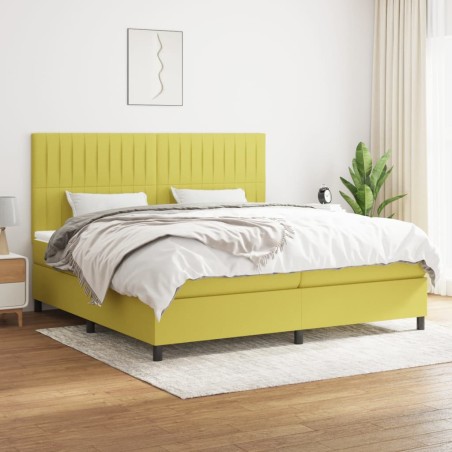 vidaXL Cama box spring con colchón tela verde 200x200 cm
